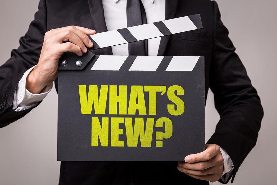 Movie chalkboard with the text: What's New?