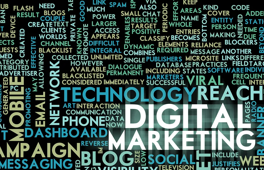 Word cloud of digital marketing services and other digital solution terms