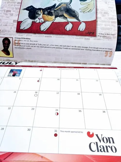 A calendar open to the July page with VonClaro branding