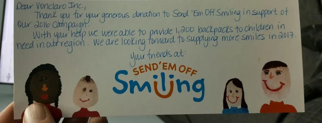 A thank you note from a childrens charity