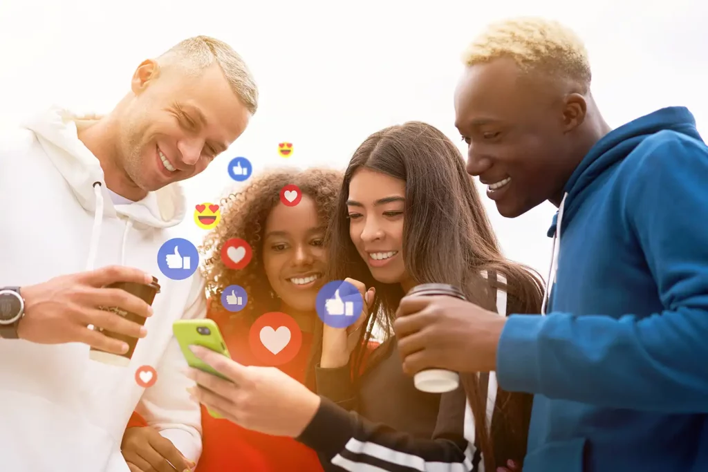 cross-platform integration young people looking at social media