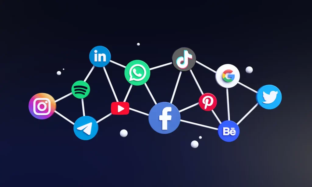 a connected cloud of social media icons