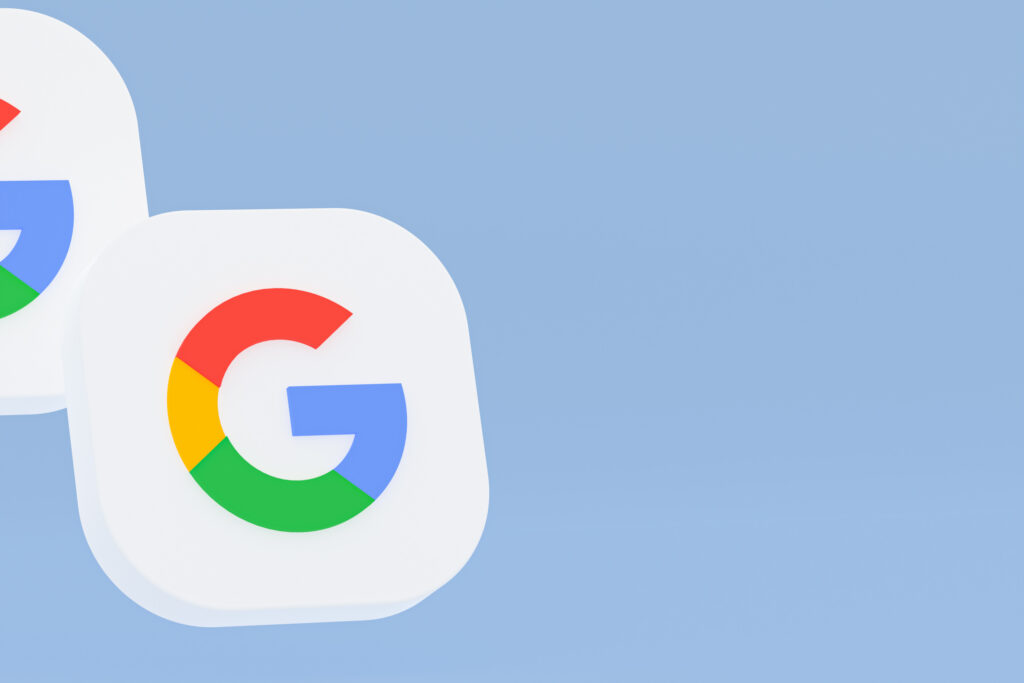 Google application logo 3d rendering on blue background. How to omit a word from Google search.