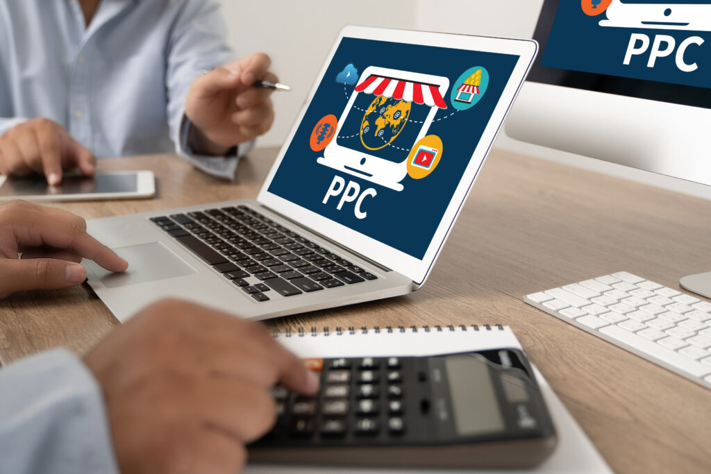 PPC - Pay Per Click concept Businessman working concept. PPC bid management.